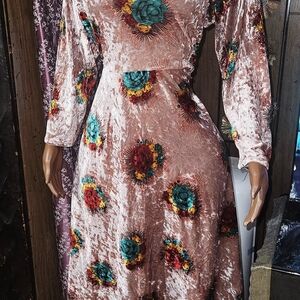 Othr Pink Velvet Dress with Floral Accents